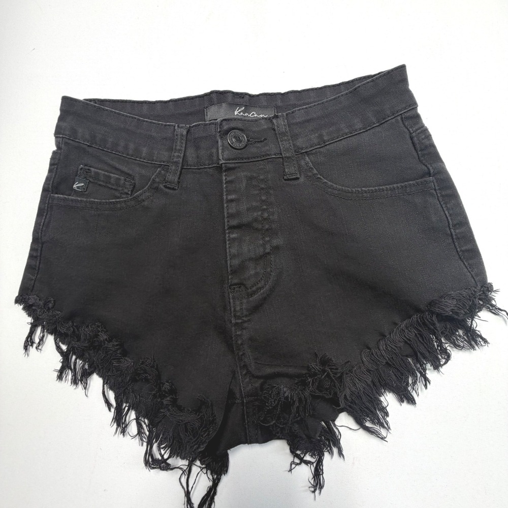 KanCan Black Distressed Denim Shorts 26 High Rise‎ Frayed Cutoff 2" Inseam